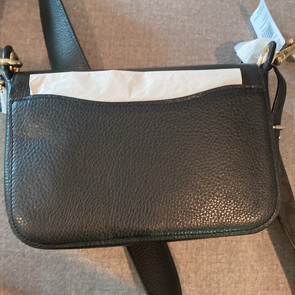 NWT Black Coach Messenger Black pebble leather with signature dark brown strap. - Picture 10 of 15